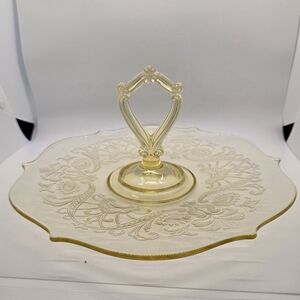 Lancaster Glass Elegant Landrum Topaz Yellow Cut Center Handle Tray